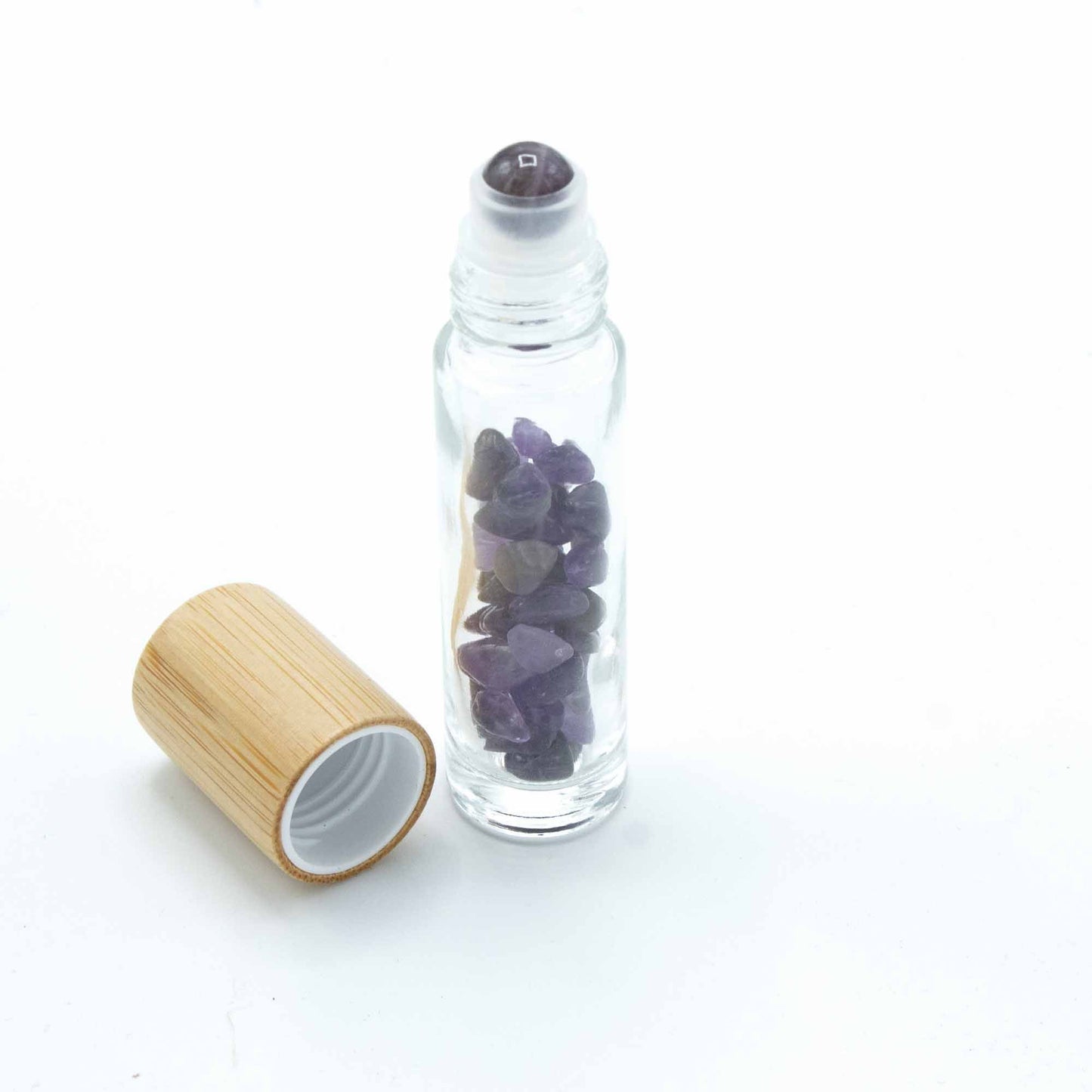 Roll-On Flasche aus Amethyst mit Holzdeckel – 5 ml für ätherische Öle