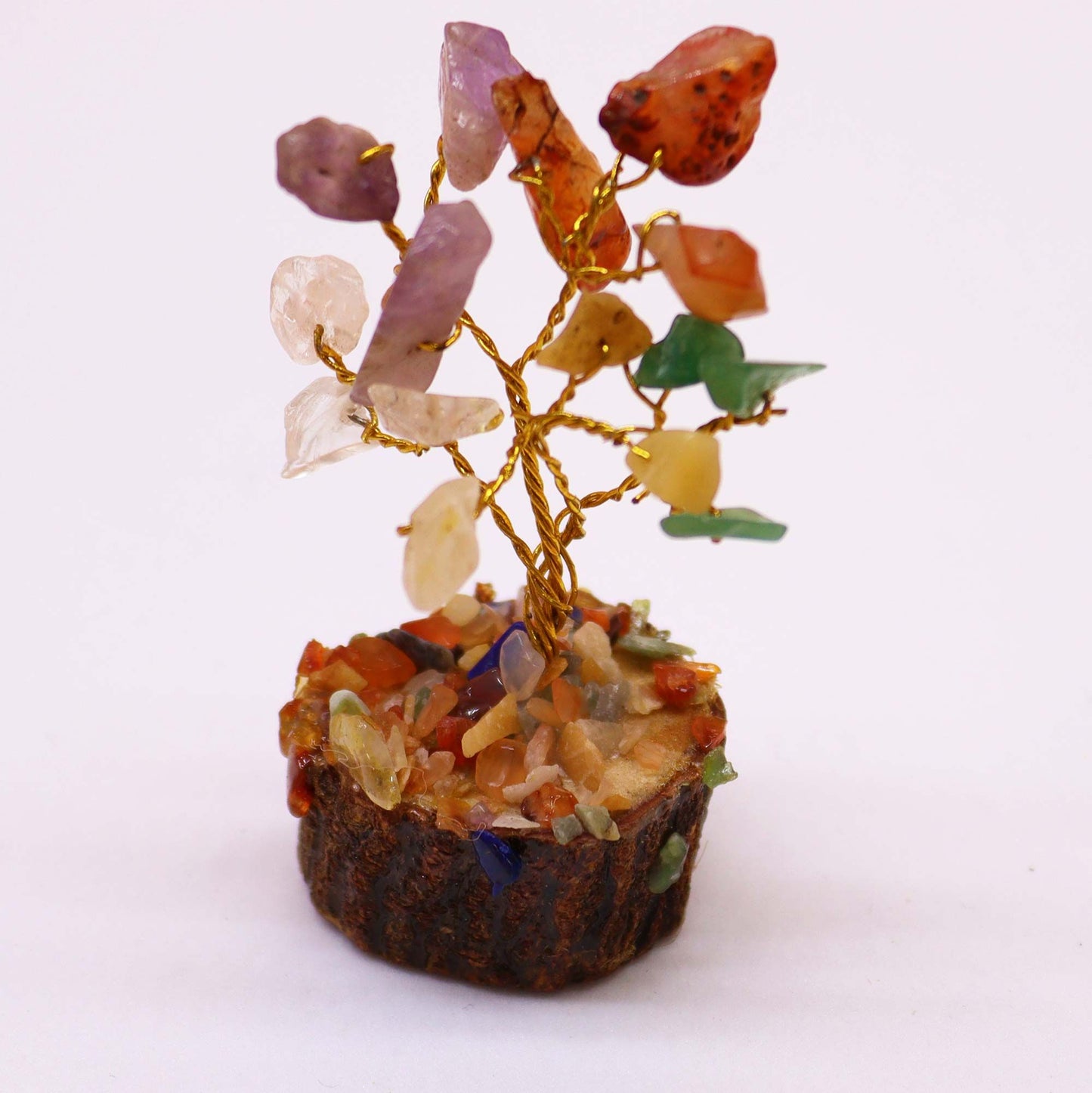 Mini-Edelsteinbaum auf Holzständer - 15 verschiedene Heilsteine