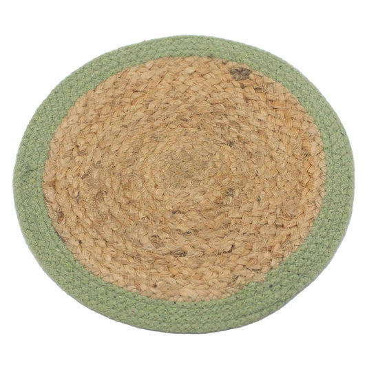 Natürliches Tischset Jute & Baumwolle 30cm mit olivgrünem Rand
