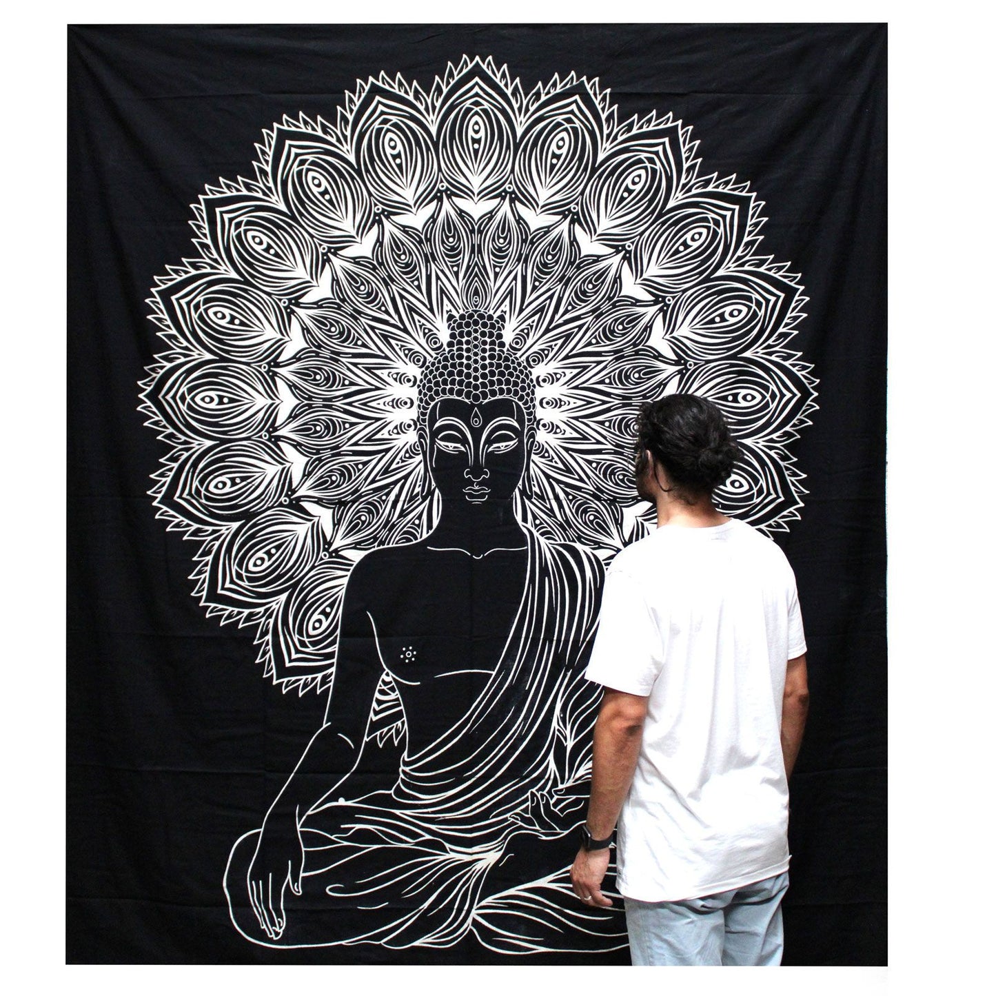 Handgedruckte Buddha-Tagesdecke & Wandbehang – 230x200 cm aus Naturbaumwolle