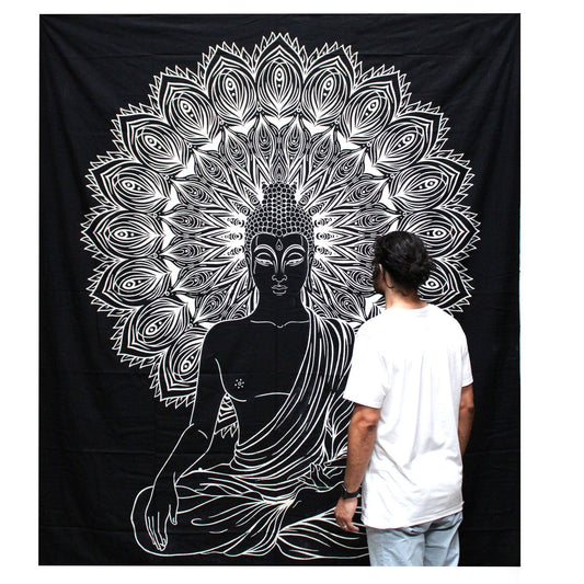 Handgedruckte Buddha-Tagesdecke & Wandbehang – 230x200 cm aus Naturbaumwolle