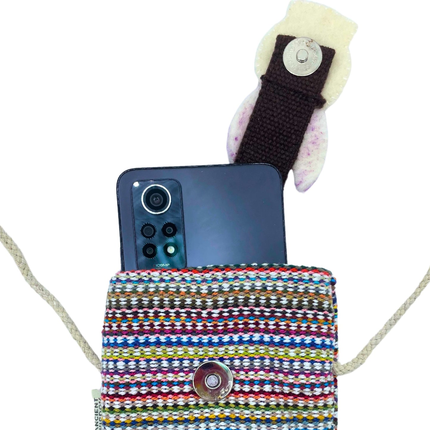 Handytasche mit Häschen-Applikation – Rosa Streifendesign aus Baumwolle