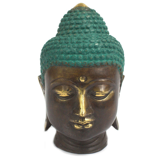 Große Buddha-Kopf Skulptur aus Messing - Handgefertigtes Statement-Piece