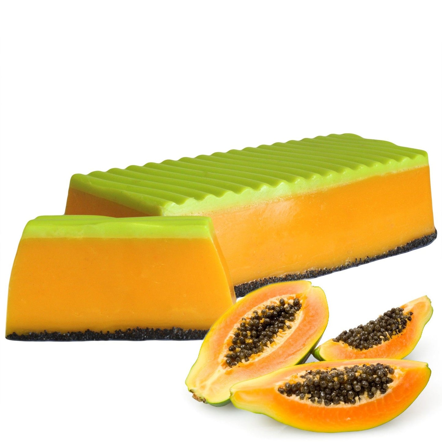 Handgemachte Seifenstange mit Papaya-Duft & Mohnsamen-Peeling