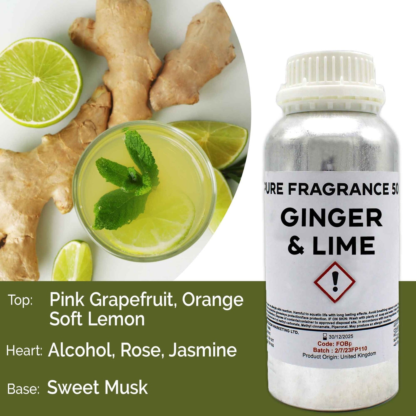 Reines Duftkonzentrat Ingwer & Limette – 500ml Flakon für kreative Düfte