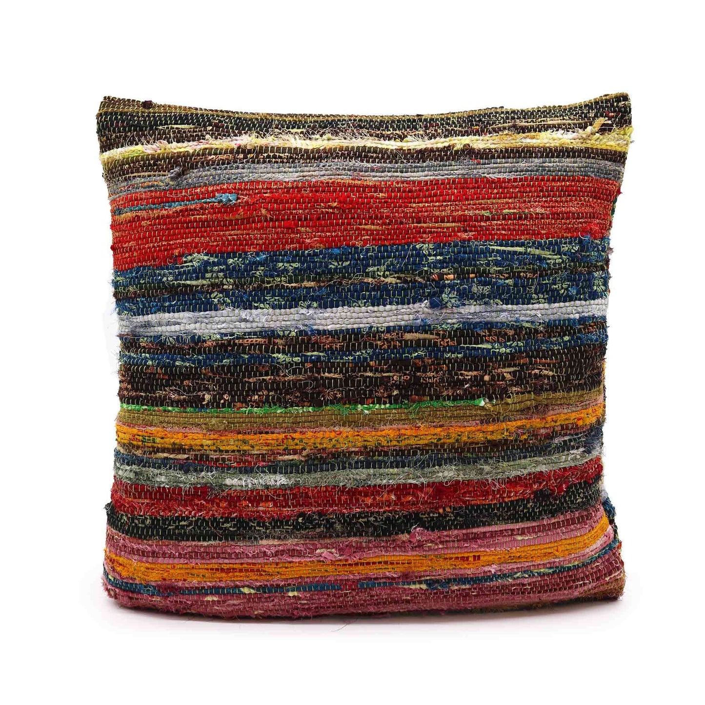 Handgefertigter Kissenbezug 40x40 cm in natürlichen Grüntönen - Rag-Rug-Stil