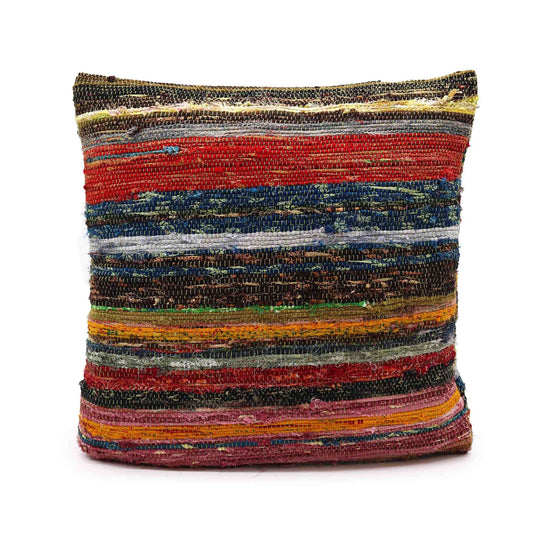 Handgefertigter Kissenbezug 40x40 cm in natürlichen Grüntönen - Rag-Rug-Stil