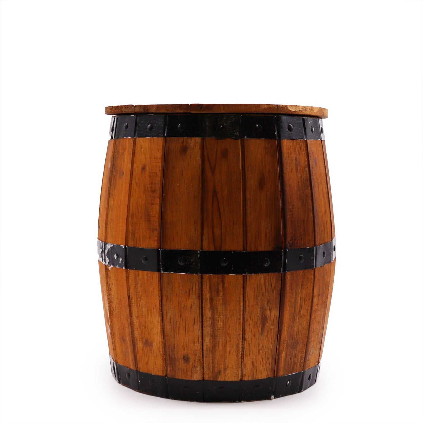 Hocker im Bierfass-Design aus Naturholz mit verstecktem Staufach