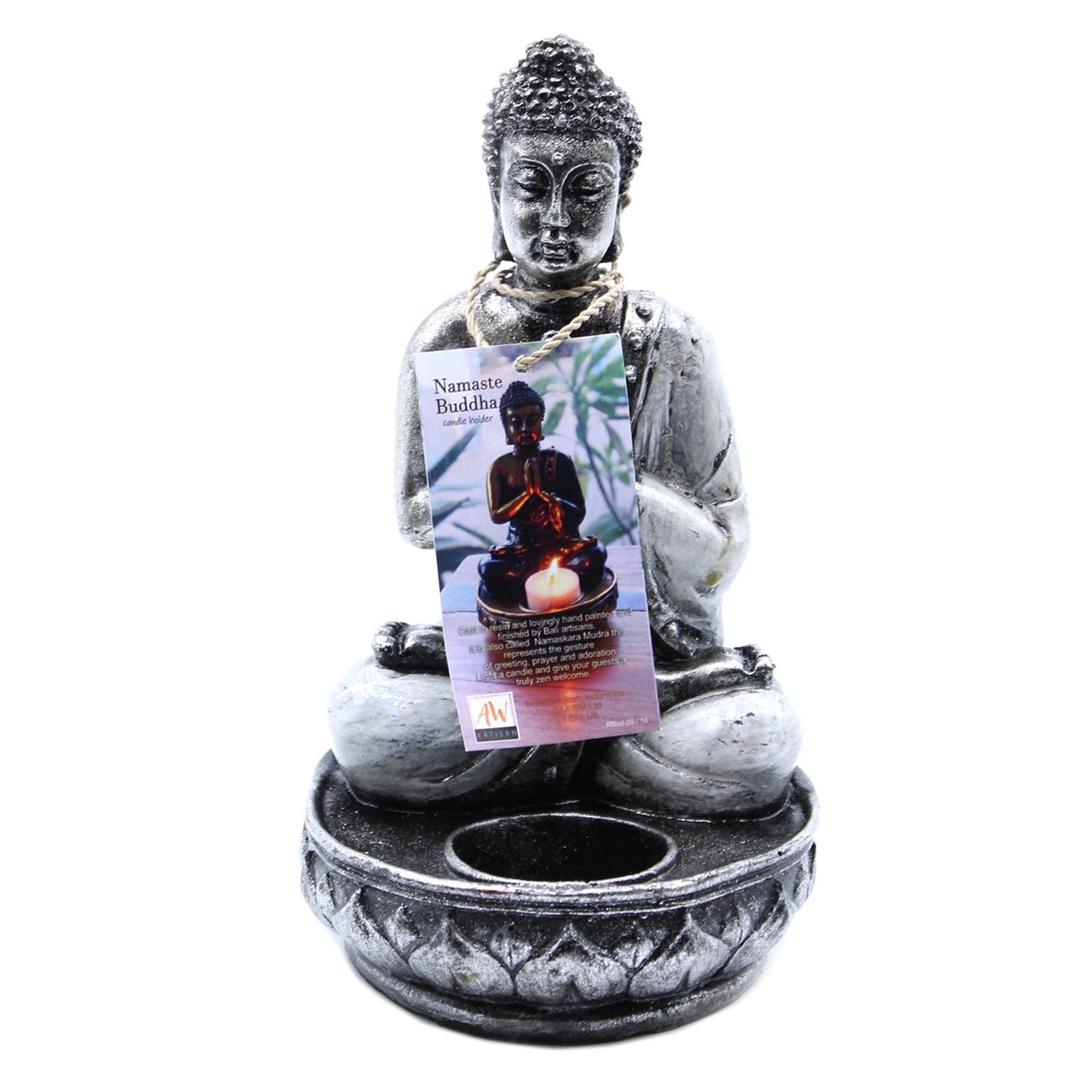Handbemalte Buddha-Figur als Kerzenhalter in Weiß - Medium Format