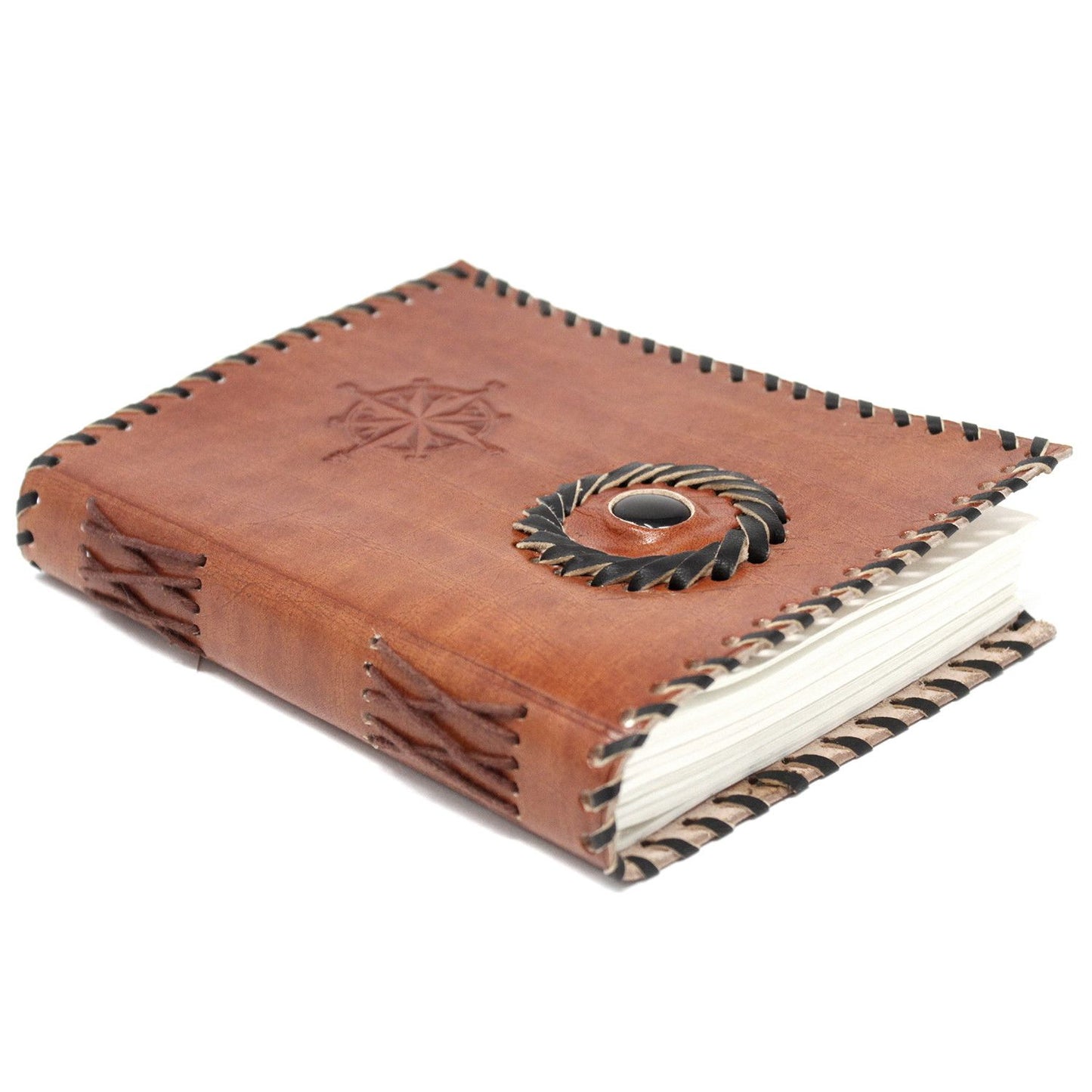 Ledernotizbuch mit Onyxstein und Kompassmotiv – 17x12 cm