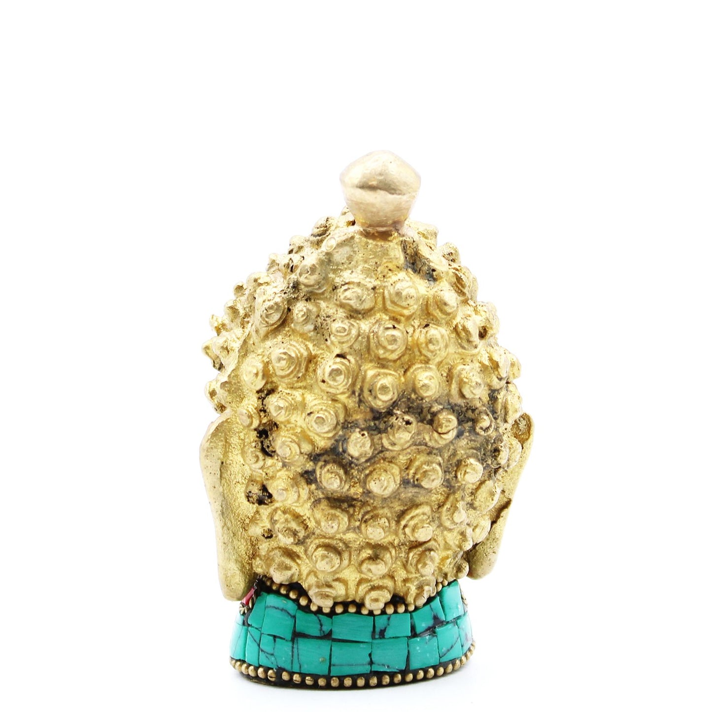 Meditierender Buddha-Kopf aus Messing mit Howlit-Einlagen – 8 cm