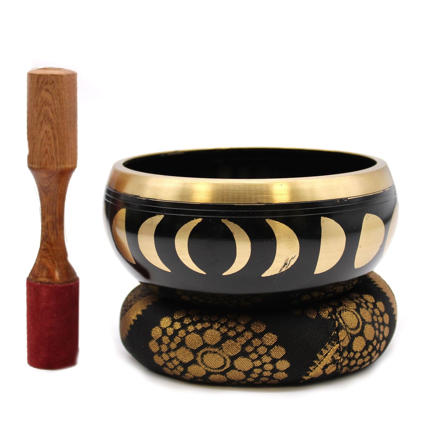 Klangschalen-Set 'Mondphasen' in Schwarz - 14 cm mit Holzauflage