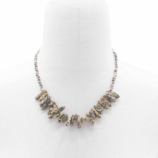 Langstein-Kette aus Dalmatiner-Jaspis mit Silberbeschichtung
