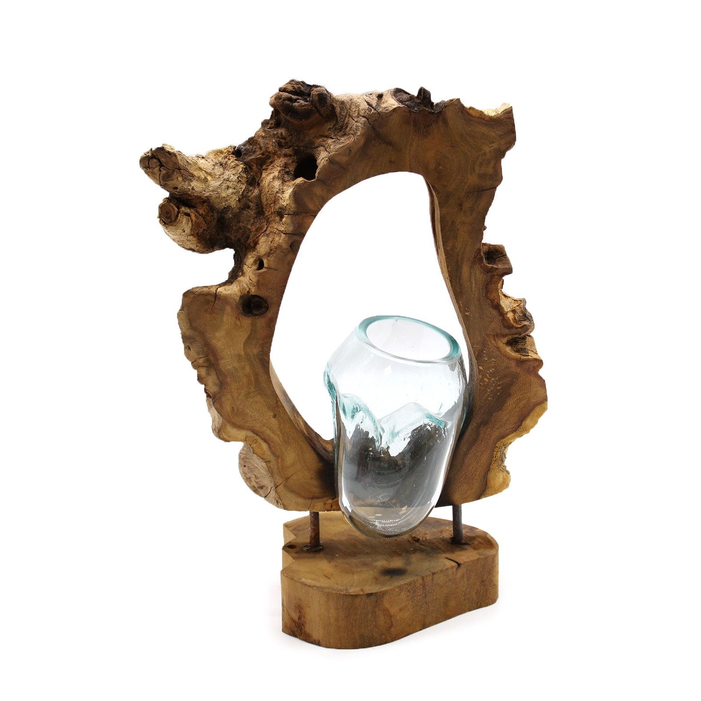 Hängevase aus Schmelzglas auf Wurzelholz - Einzigartiges Natur-Unikat