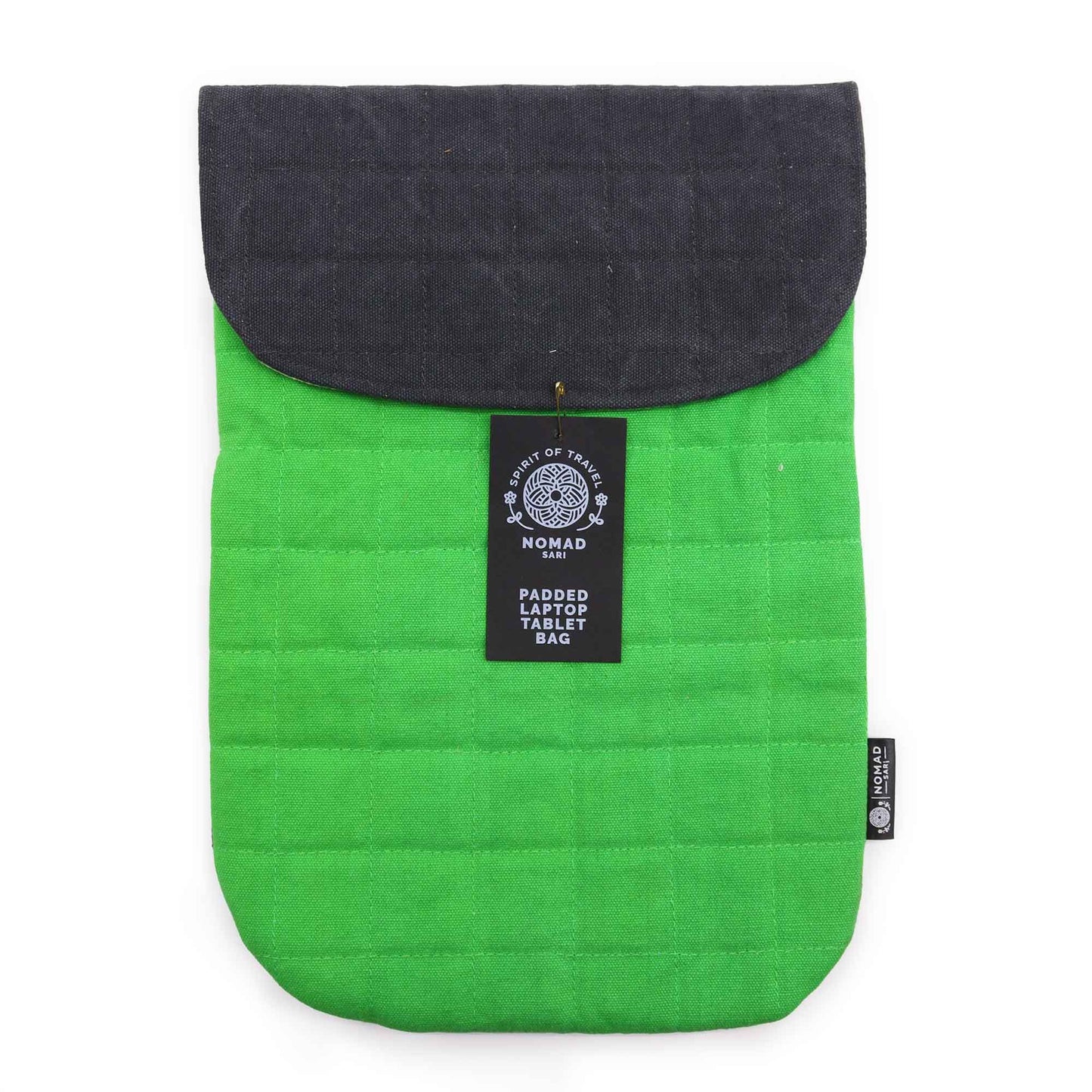 Laptoptasche gepolstert in frischem Froschgrün – Handgefertigt aus Stonewashed-Baumwolle