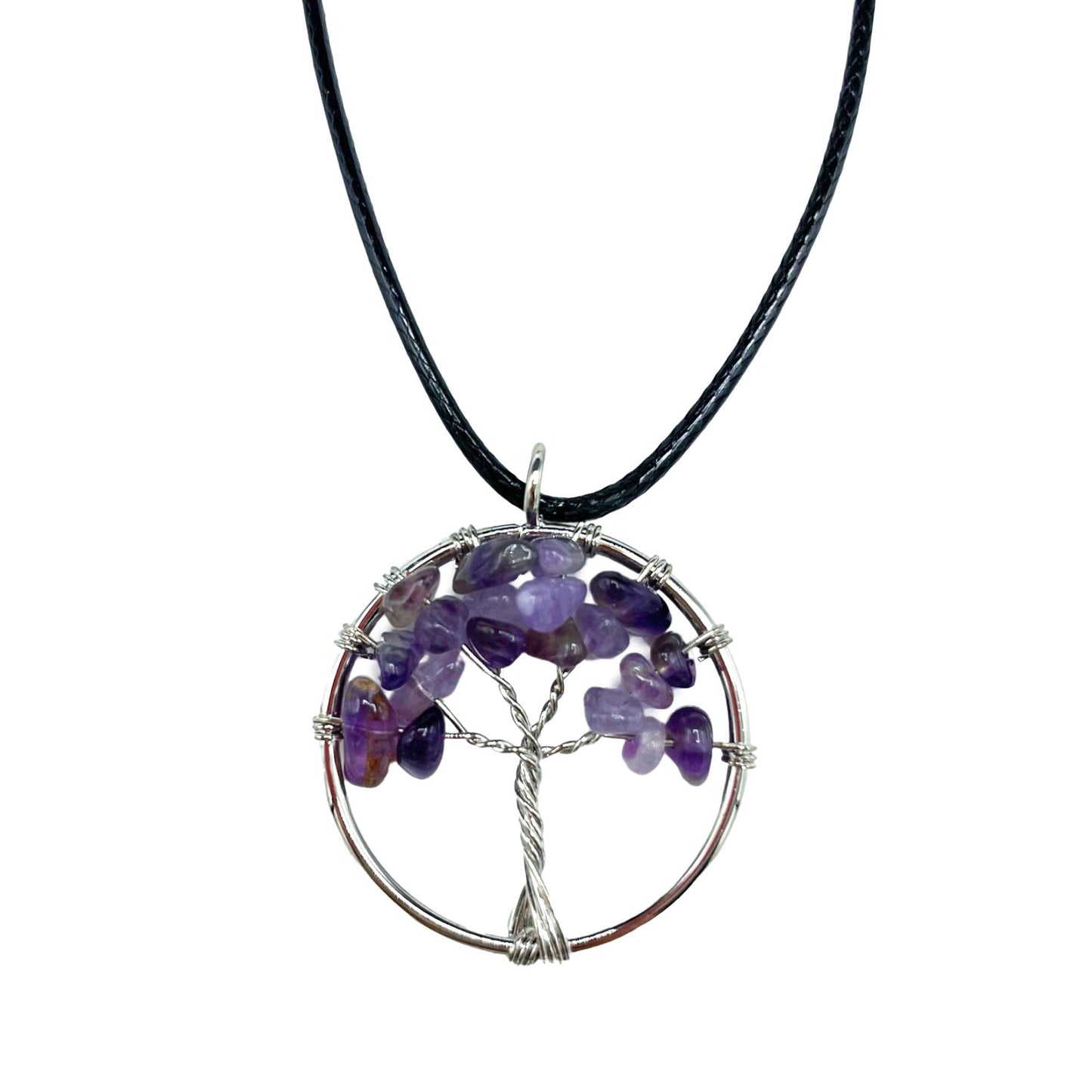 Lebensbaum-Anhänger aus Amethyst – Handgefertigt mit Lederband