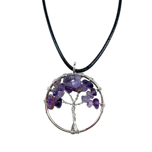 Lebensbaum-Anhänger aus Amethyst – Handgefertigt mit Lederband