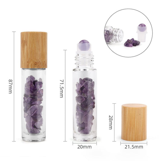 Roll-On Flasche aus Amethyst mit Holzdeckel – 5 ml für ätherische Öle