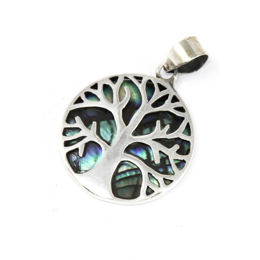 Lebensbaum Medaillon aus Sterling Silber mit Abalone-Einlage – 22mm