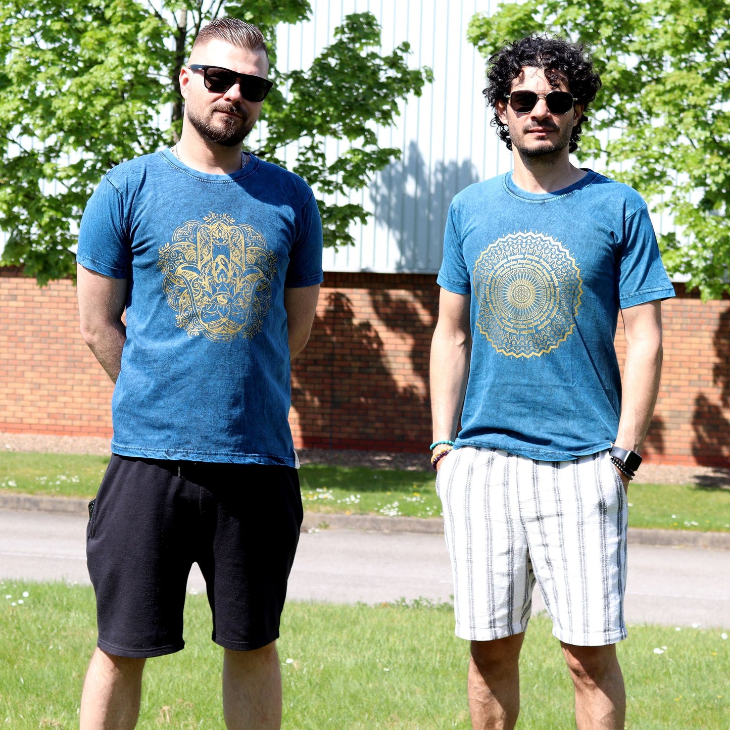 Steingewaschenes Mandala T-Shirt in Vintage-Blau – Handgefertigt in Nepal
