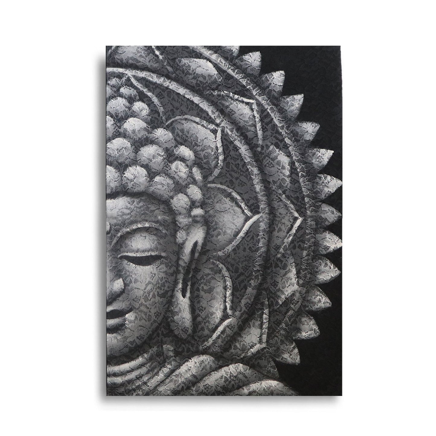 Handgemaltes Buddha Mandala in Grau 60x80 cm - Einzelstück auf Leinwand