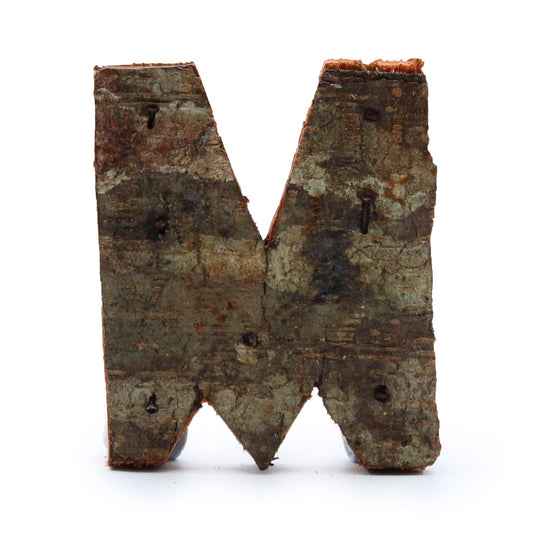 Deko-Buchstabe 'M' aus Albasia-Holz - Rustikales Unikat mit Rindenstruktur (7 cm)