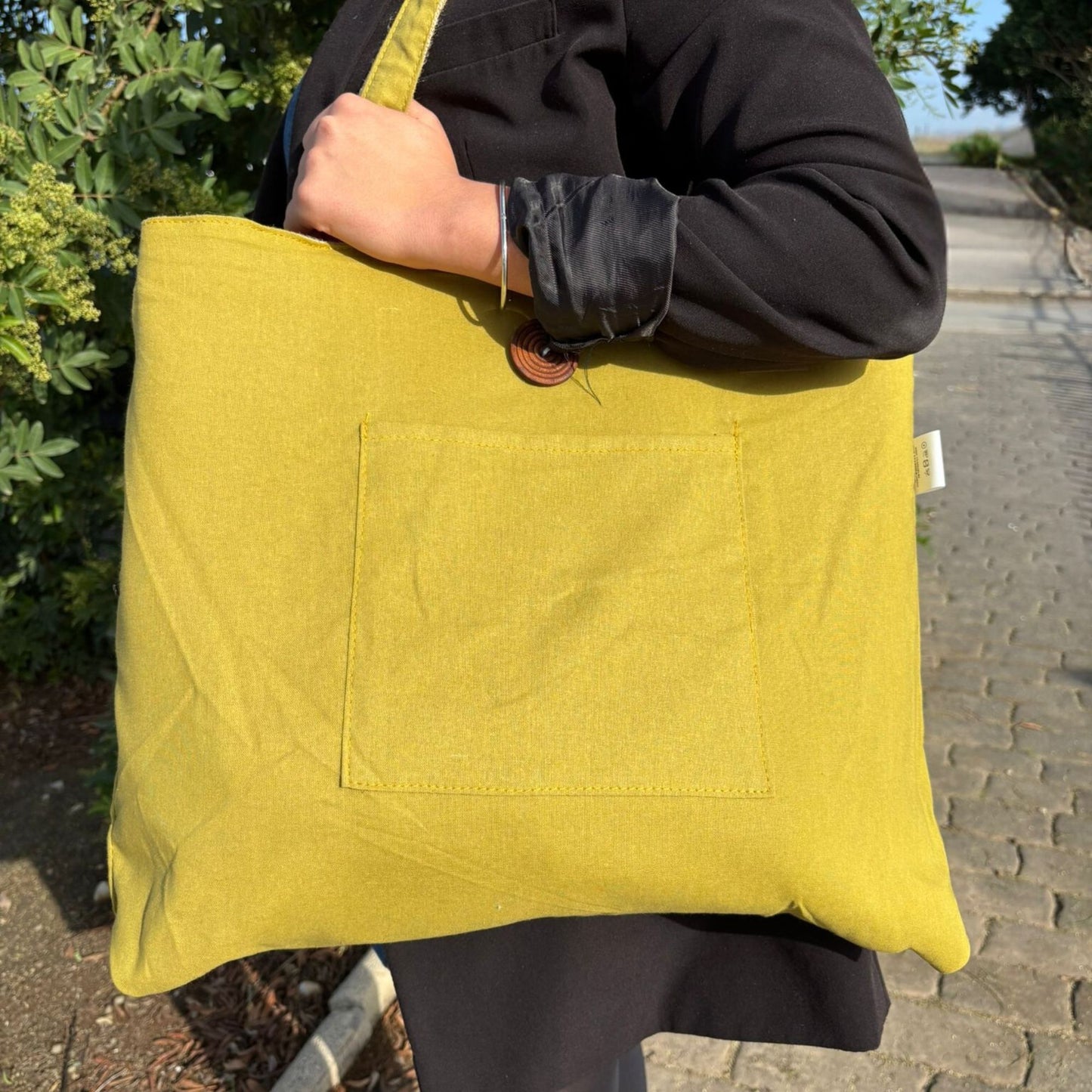 Reversible Shopper aus Jute und Baumwolle - Pistaziengrün & Natur