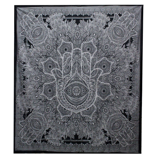 Hamsa Tagesdecke & Wandbehang 230x200 cm – Handgedrucktes Baumwoll-Kunstwerk