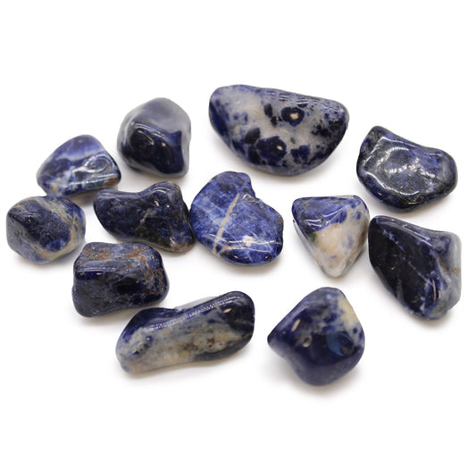 Set mit 12 Sodalith Trommelsteinen - Intensives Himmelblau aus Afrika