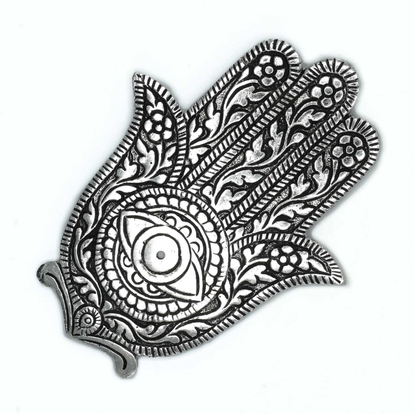 Hamsa Räucherstäbchenhalter – Handgefertigt aus poliertem Eisen, 14 cm