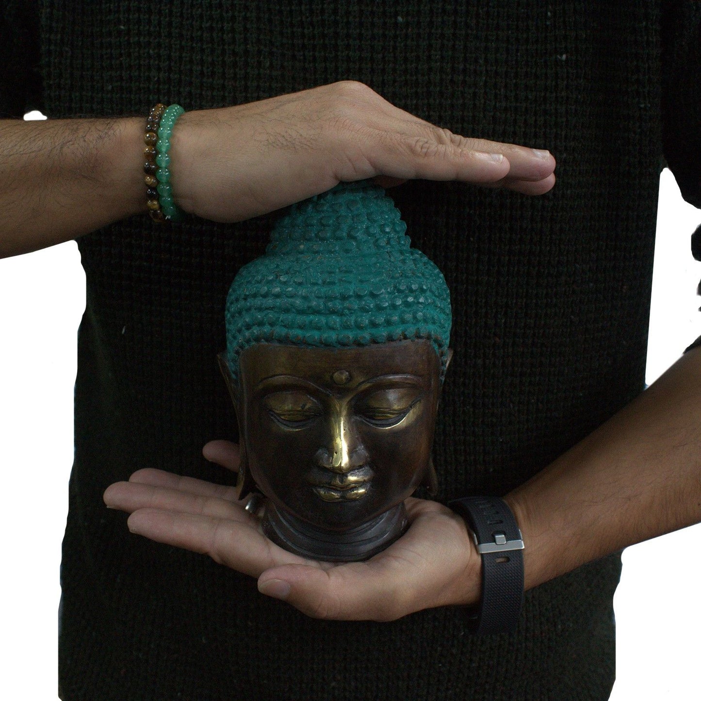 Große Buddha-Kopf Skulptur aus Messing - Handgefertigtes Statement-Piece