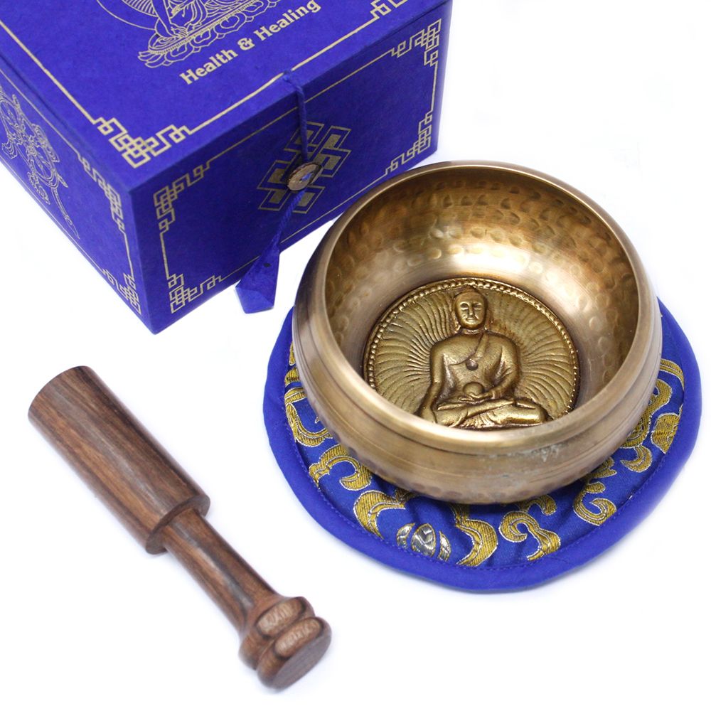 Tibetisches Klangschalen-Set 'Medicine Buddha' – 10 cm in Messing