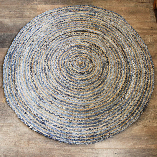 Runder Naturteppich aus Jute & recyceltem Denim – 150 cm Durchmesser
