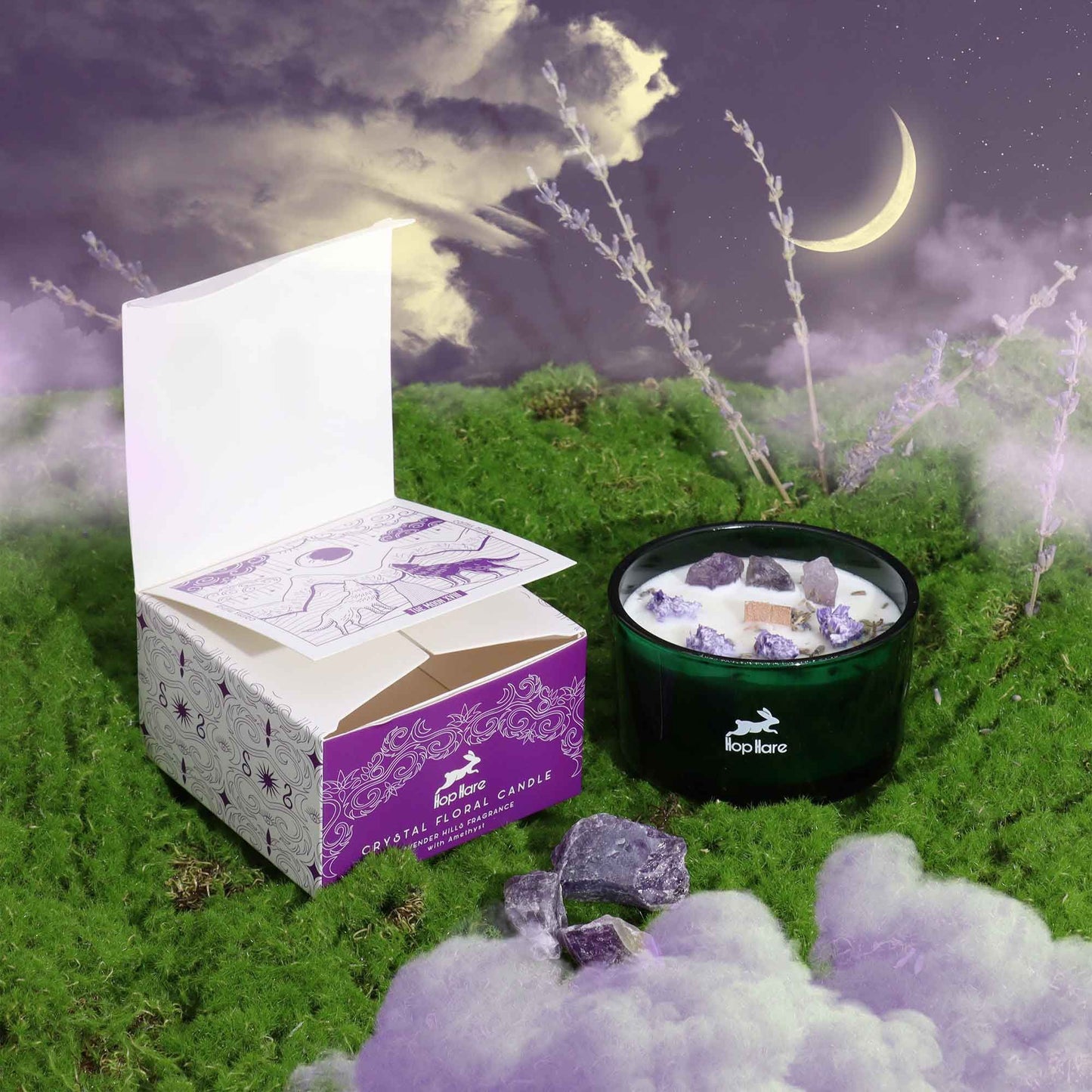 Kristall-Kerze 'The Moon' – Amethyst & Lavendel für innere Ruhe