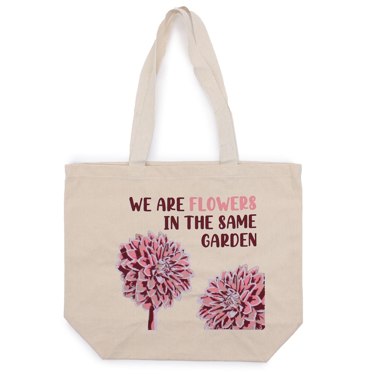 Baumwolltasche 'We are Flowers' – Natürlicher Begleiter in Olive, Rosa und Natur