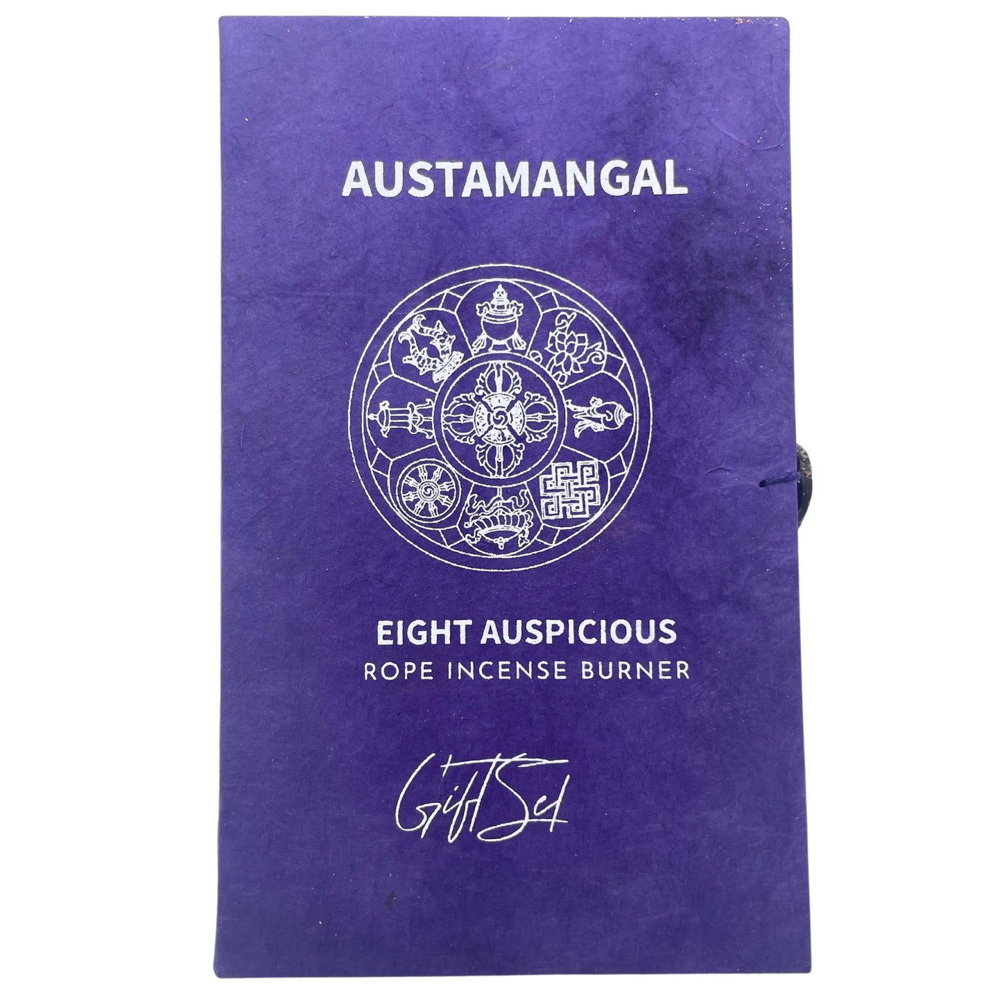 Räucherschnur-Set 'Acht Glückssymbole' mit versilertem Halter – 10 Stäbchen in Geschenkbox