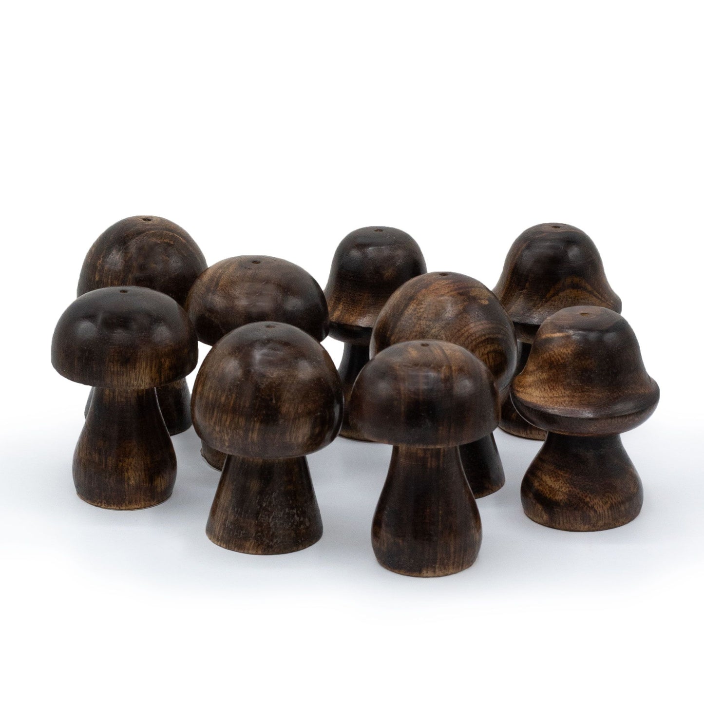 Set aus 3 Räucherpilzen aus Mangoholz – Handgeschnitztes Naturdekor