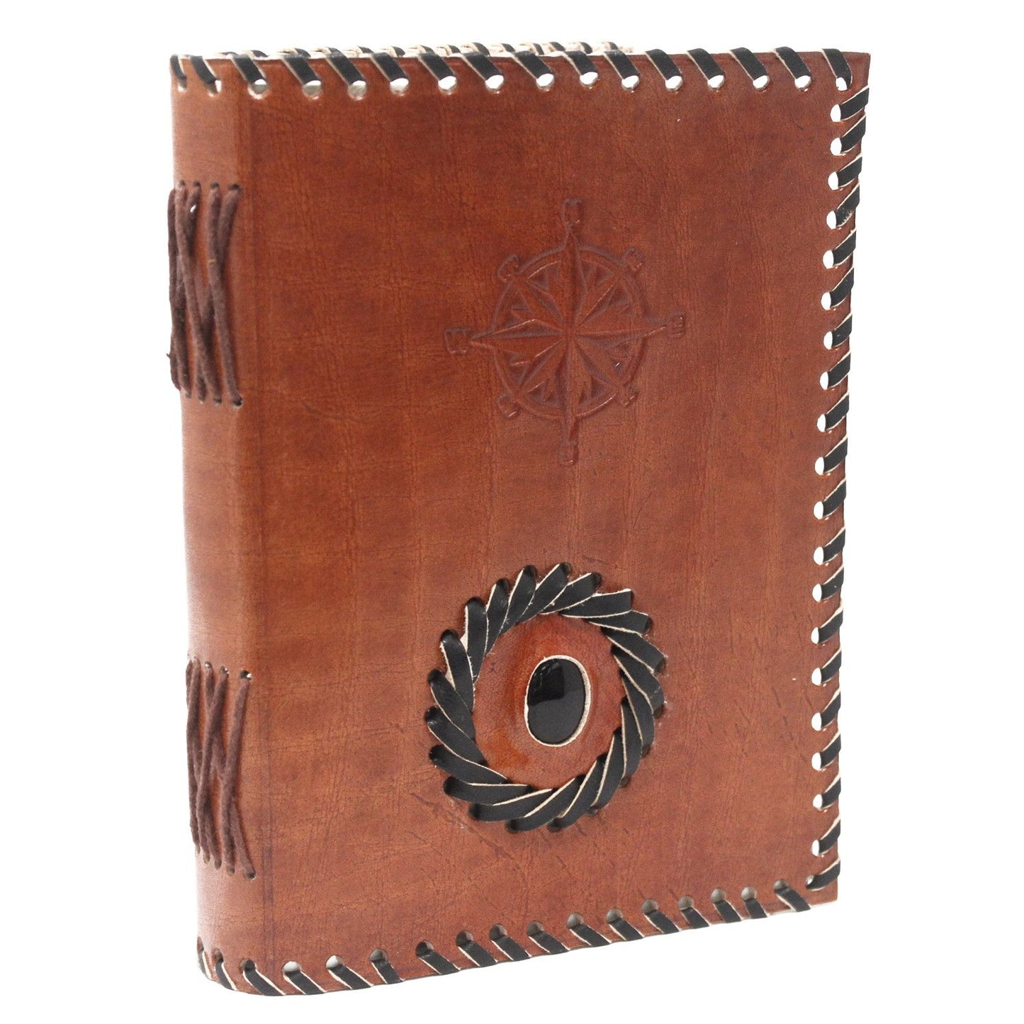 Ledernotizbuch mit Onyxstein und Kompassmotiv – 17x12 cm