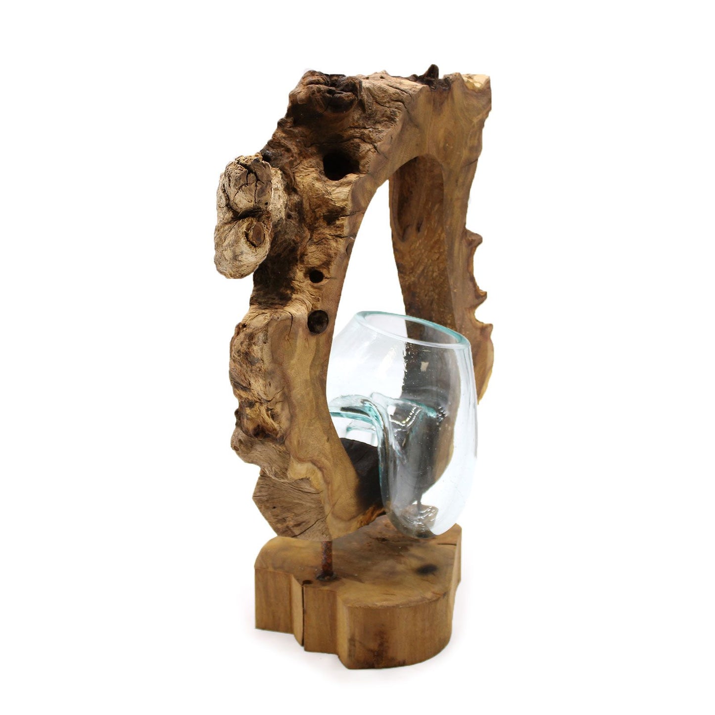 Hängevase aus Schmelzglas auf Wurzelholz - Einzigartiges Natur-Unikat