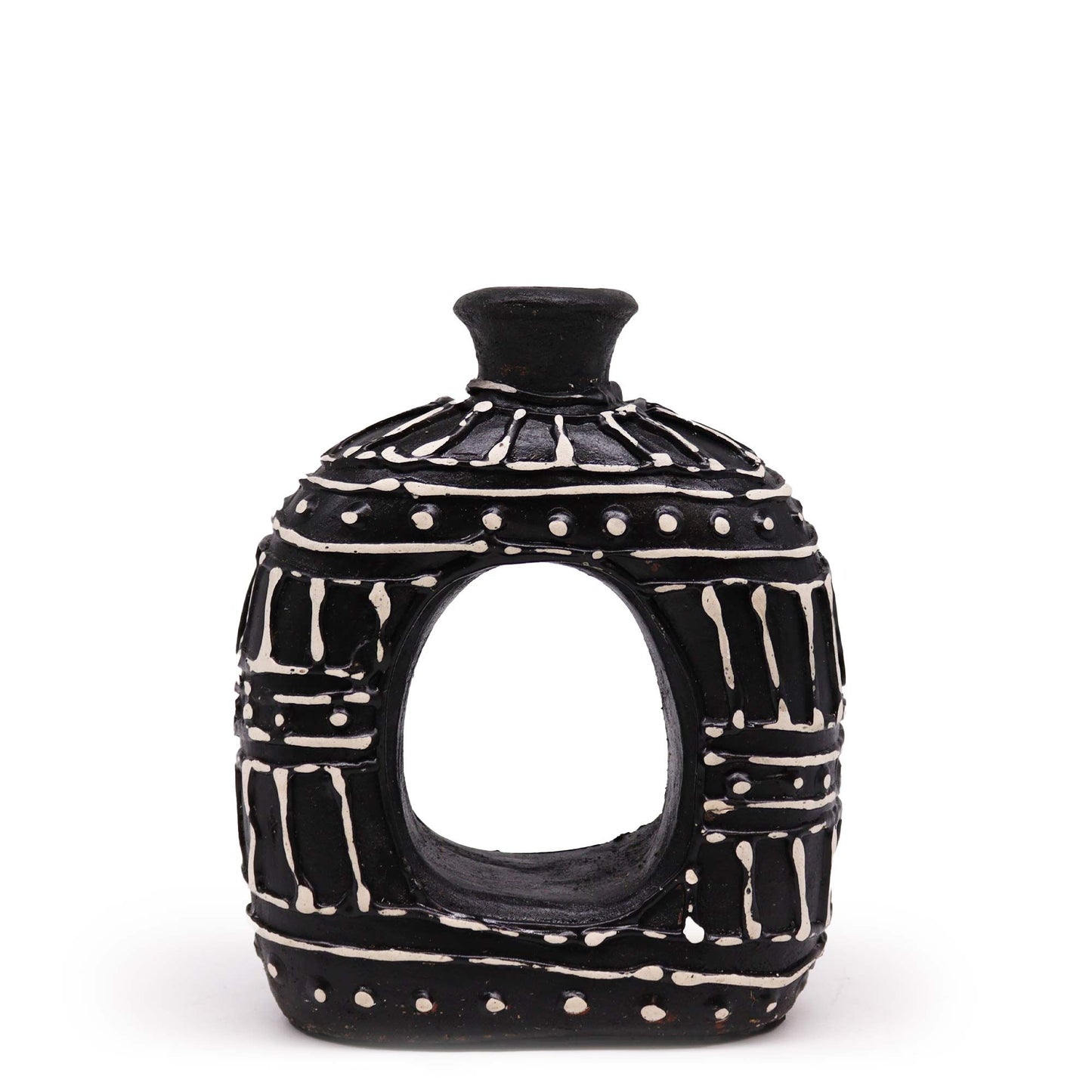 Oval-Vase in Schokoladenbraun 18cm - Handbemalte Keramik mit indonesischen Mustern