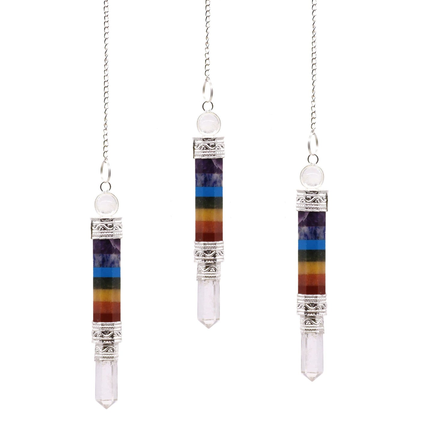 Set mit 3 Edelstein-Pendeln für die 7 Chakren