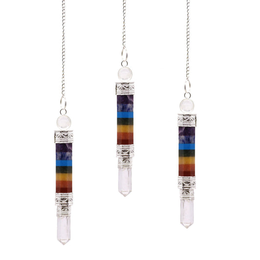 Set mit 3 Edelstein-Pendeln für die 7 Chakren