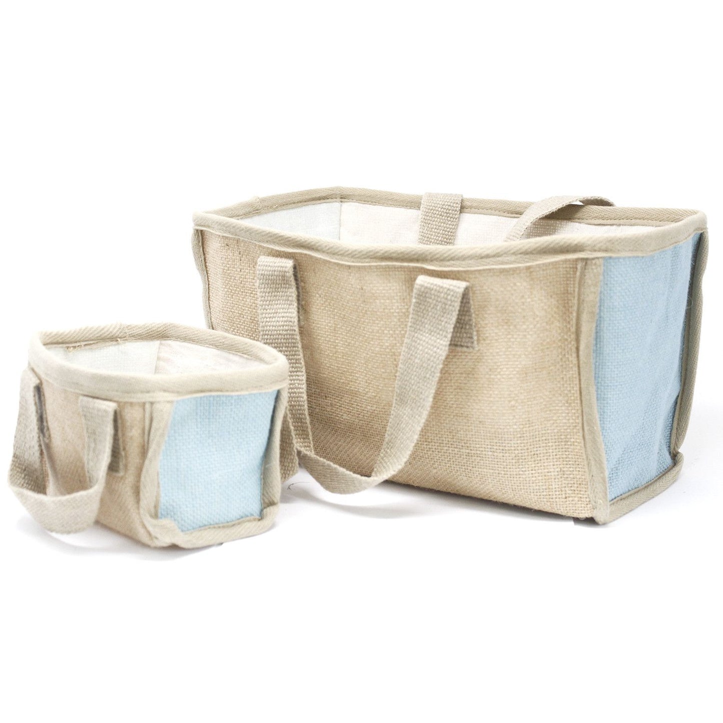 Große Einkaufstasche in Teal – Stapelbare Jutetasche mit Baumwollfutter
