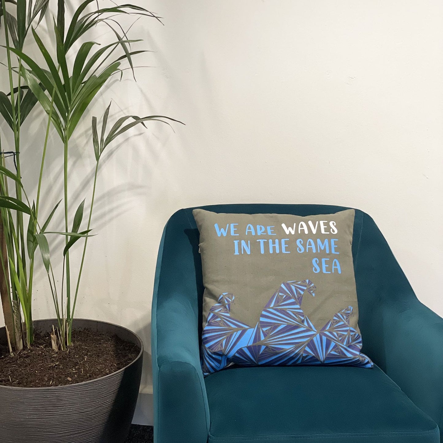 Kissenbezug-Set 'Wir sind Wellen' in Blau (3er Set) - Handgefertigte Baumwolle