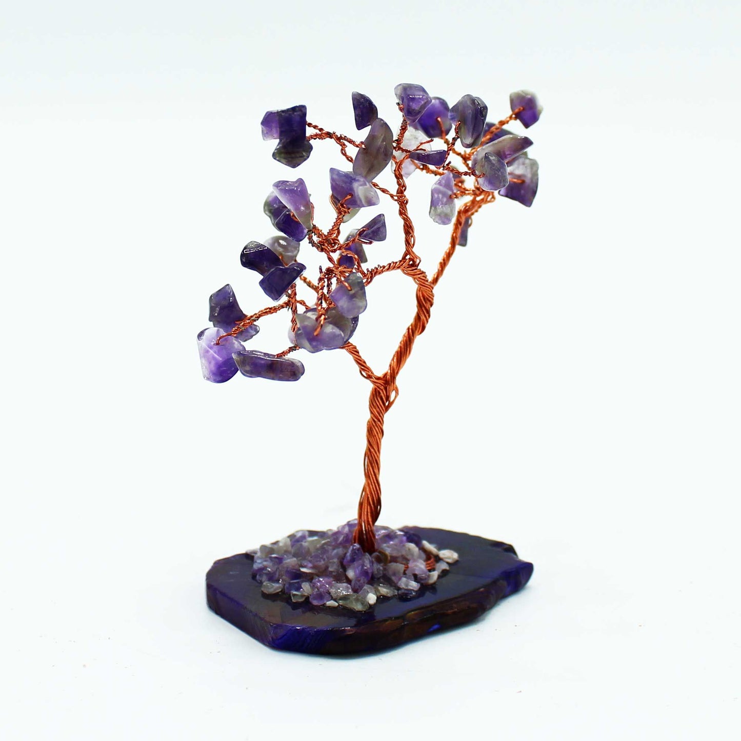 Edelsteinbaum Amethyst auf Achatbasis – Handgefertigtes Kunstwerk mit 35 Steinen