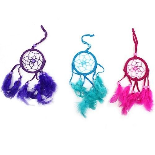Handgefertigter Traumfänger 'Bali' - Türkis, Rosa & Violett - Kleines Rund