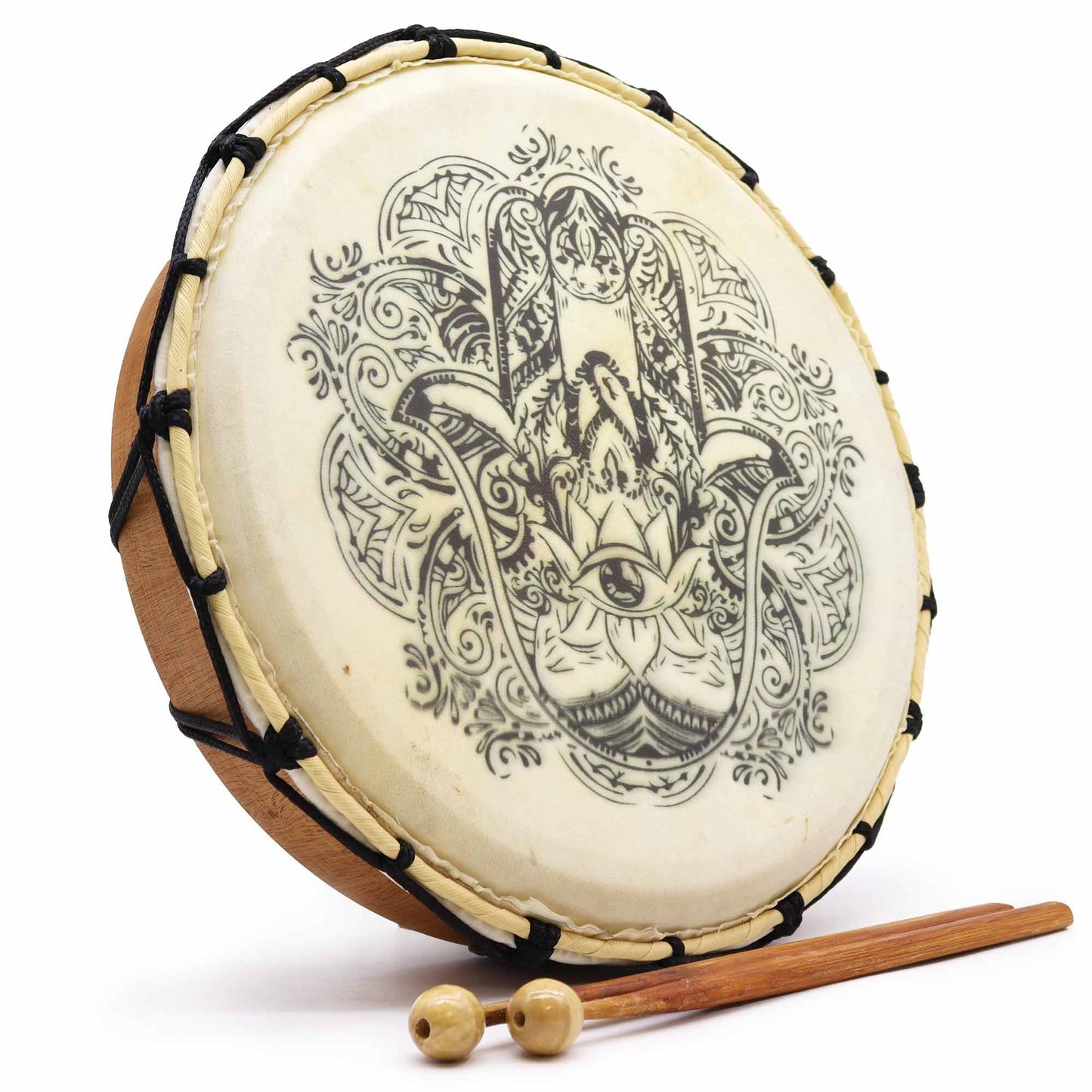 Schamanentrommel mit Hamsa-Motiv – 30 cm inklusive zwei Schlegeln