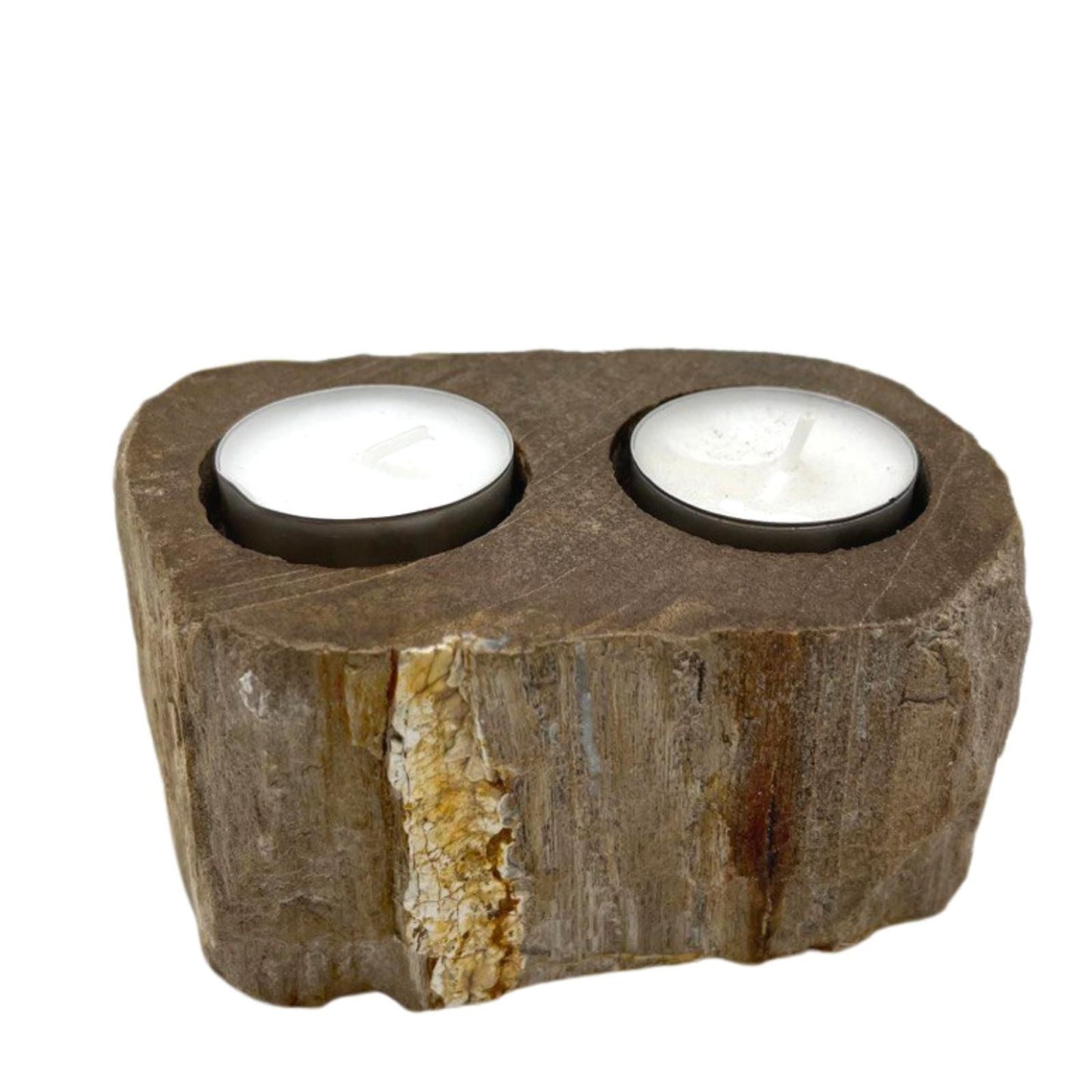 Doppel-Kerzenhalter aus versteinertem Holz und Marmor – Ein handgefertigtes Naturkunstwerk