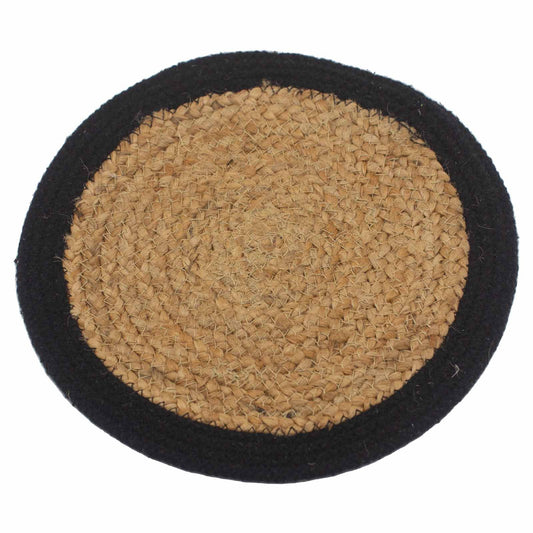 Natürliches Tischset aus Jute & Baumwolle mit Schwarzrand, Ø 30 cm