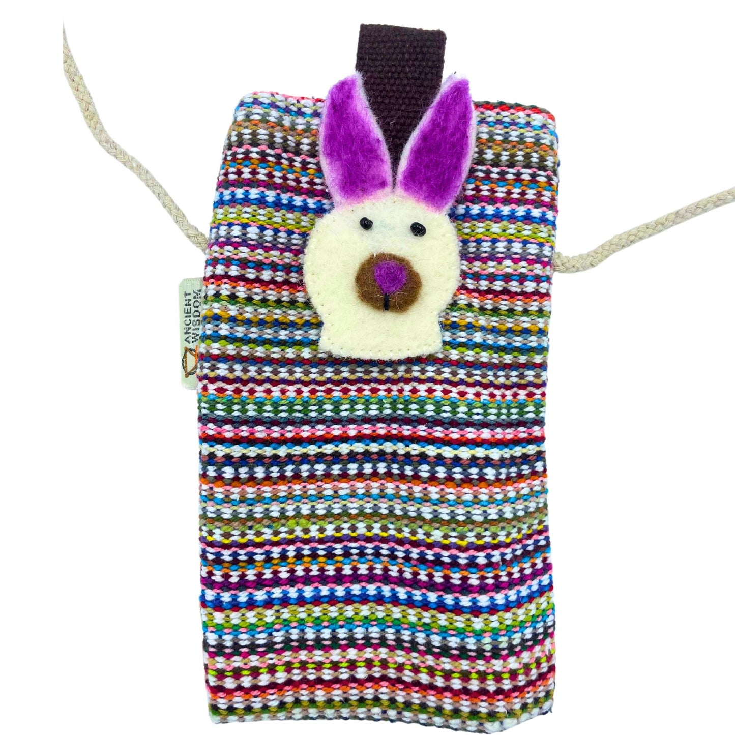 Handytasche mit Häschen-Applikation – Rosa Streifendesign aus Baumwolle